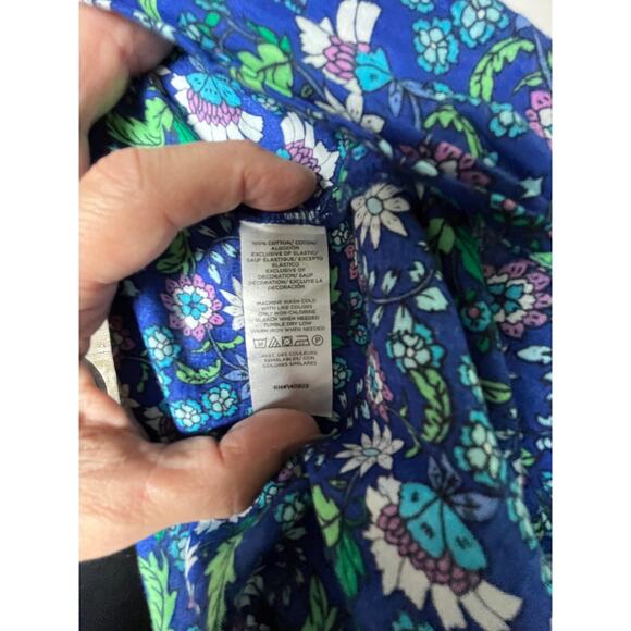 LOFT Blue Floral Smocked Flutter Sleeve Blouse Women’s M Cotton Boho - Picture 6 of 8